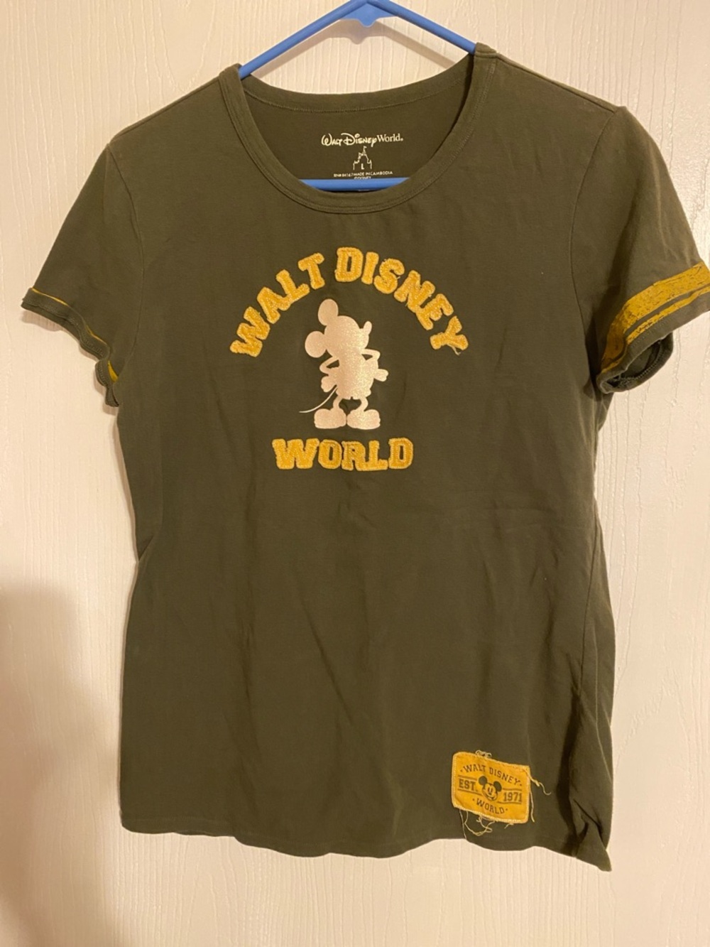 Disney Olive Green Tee with Yellow Mickey Graphic